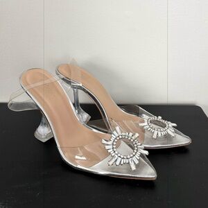 Catherine Malandrino Clear and Silver Jeweled Pointed Mules